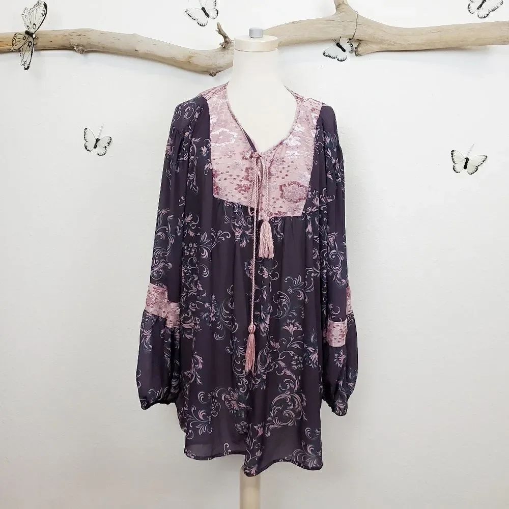 Loralette boho floral velvet kimono cover up